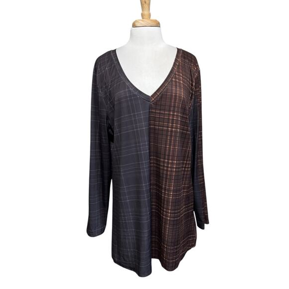 LILY by Firmiana Plus 2X TUNIC SHIRT DRESS Black Brown Plaid Autumn Fall - Picture 1 of 5